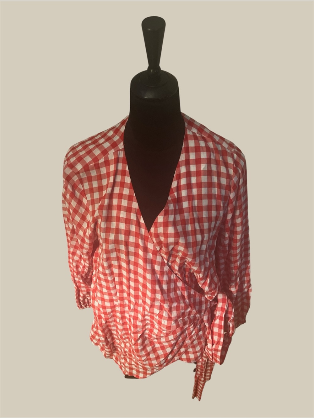 Lane Bryant Red and White Gingham Wrap Blouse